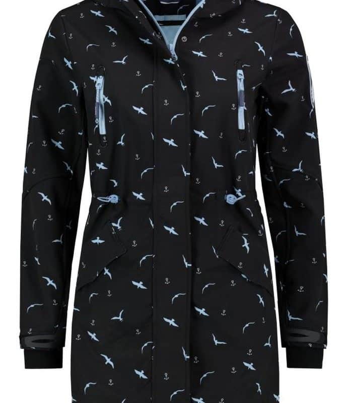 Sublevel kabát női softshell, birds, allover print, black-blue