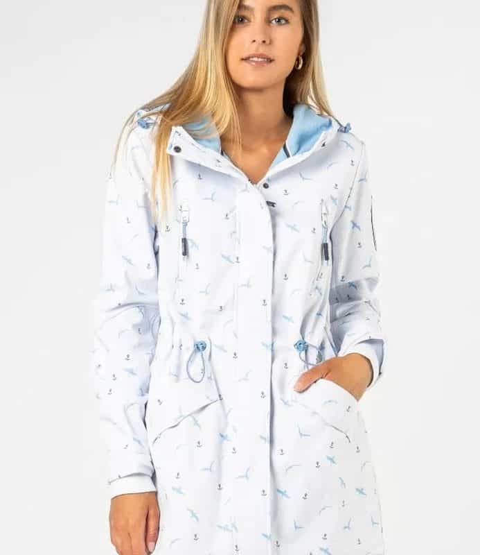 Sublevel kabát női softshell, birds, allover print, white-blue, 2XL