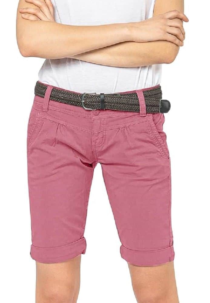 Fresh Made női bermuda rövidnadrág, 3/4-es nyári chino övvel, capri, dark rose - Image 2