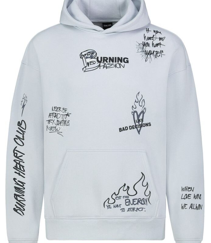 Sublevel pulóver kapucnis férfi, hoodie, colorful print, light blue