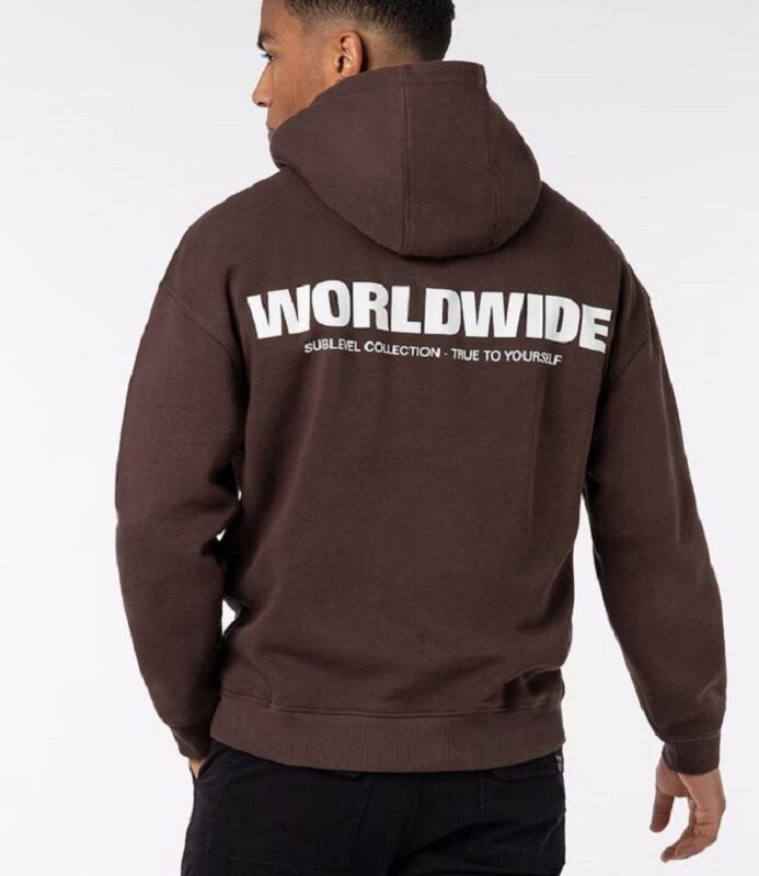 Sublevel pulóver kapucnis férfi, hoodie, print, dark brown