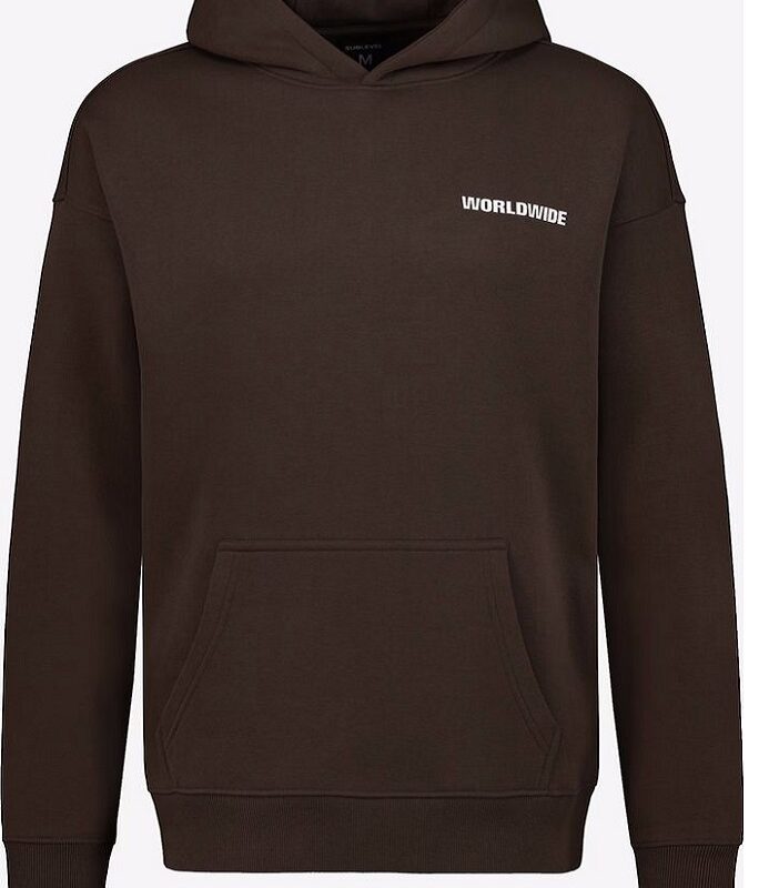 Sublevel pulóver kapucnis férfi, hoodie, print, dark brown