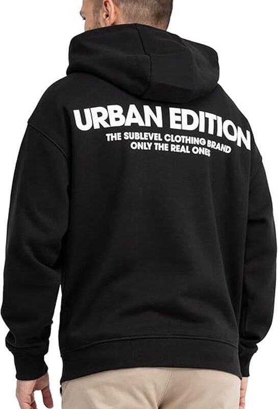 Sublevel pulóver kapucnis férfi, hoodie, backprint, black