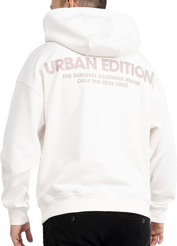 Sublevel pulóver kapucnis férfi, hoodie, backprint, white